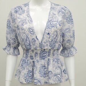 Alex & Parker * White & Blue Paisley Print with Gold Shimmer Size: Large